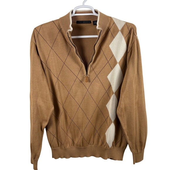 Greg Norman Collection Other - Greg Norman Men's XL Argyle Quarter-Zip‎ Sweater Tan Camel Golf Eclectic Grandpa